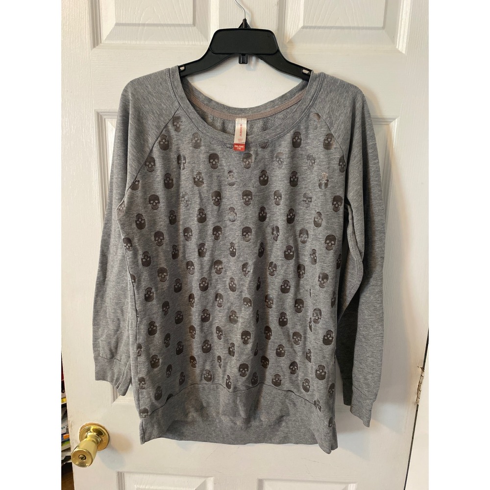 No Boundaries Womens XXL Gray Metallic Skull Print Raglan Sweatshirt‎ Pullover